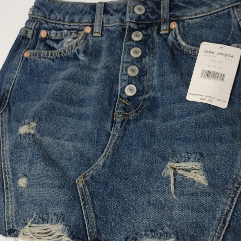 NWT Free People We The Free Distressed Denim Mini Skirt Size 24 Edgy Streetwear